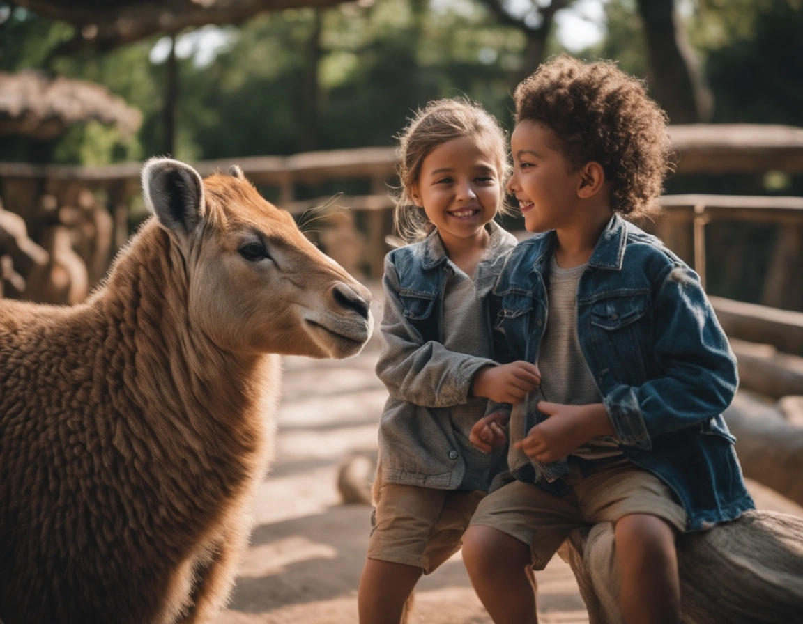 A boy and a girl having a good time at the zoo. Toronto zoo.