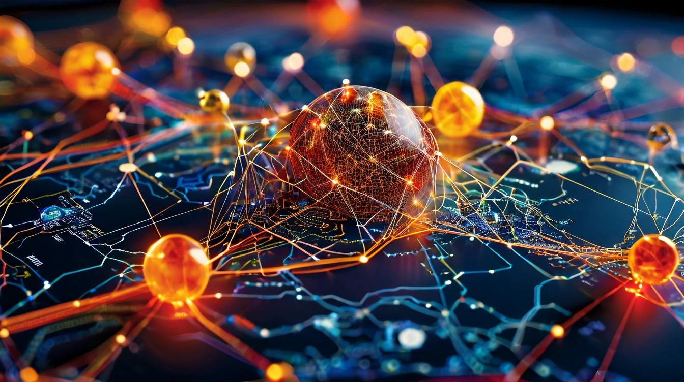 A diagram of connected networks around the globe representing the internet