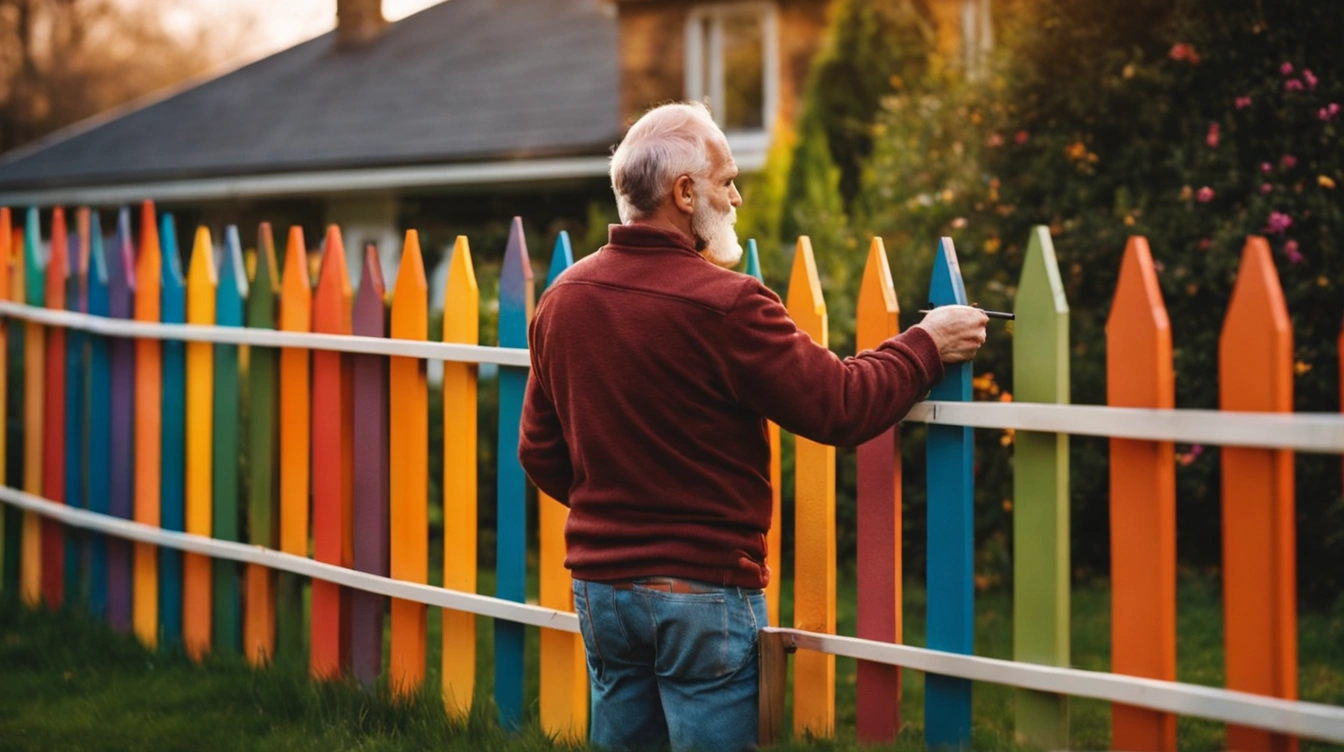 A proud parent, painting the fence of their house with the colors of the rainbow